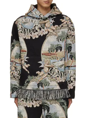 -----------AMIRI  ---- ------------ ----Fringe Hem Chrub Palm Tree Tapestry Cotton Hoodie --