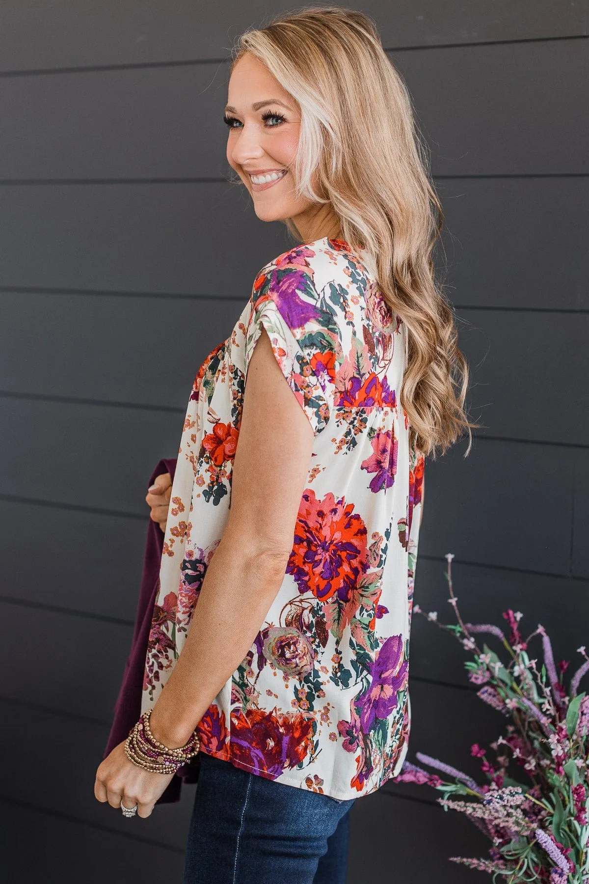 A Good Thing Floral Blouse- Ivory