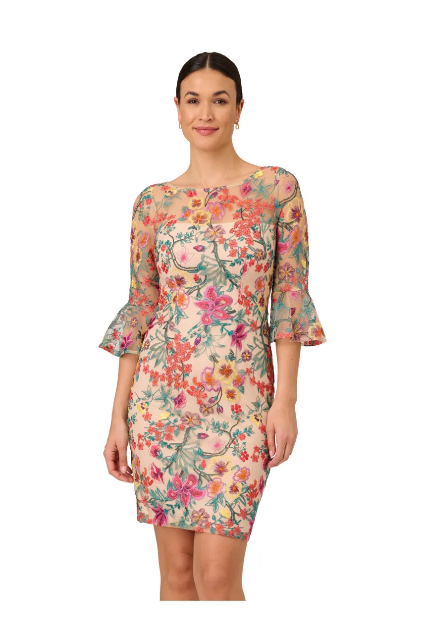 ADRIANNA PAPELL Floral embroidered sheath -                         -                     -                