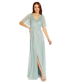 Adrianna Papell Metallic Mesh Draped Gown