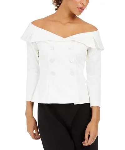 Adrianna Papell Womens DoubleBreasted Off the Shoulder Top