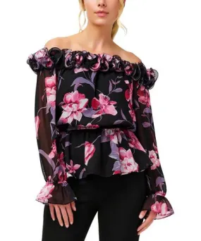 Adrianna Papell Womens Floral Ruffled Blouse