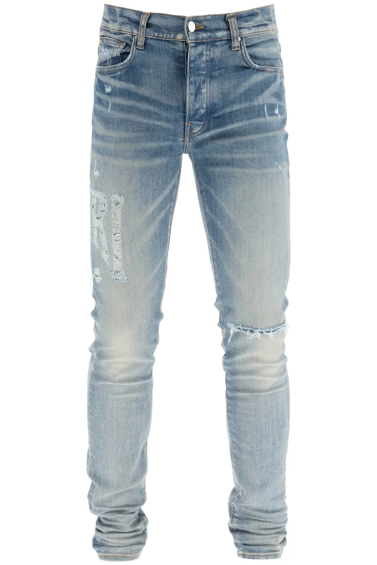 Amiri 'Distressed Logo' Jeans   Light Blue