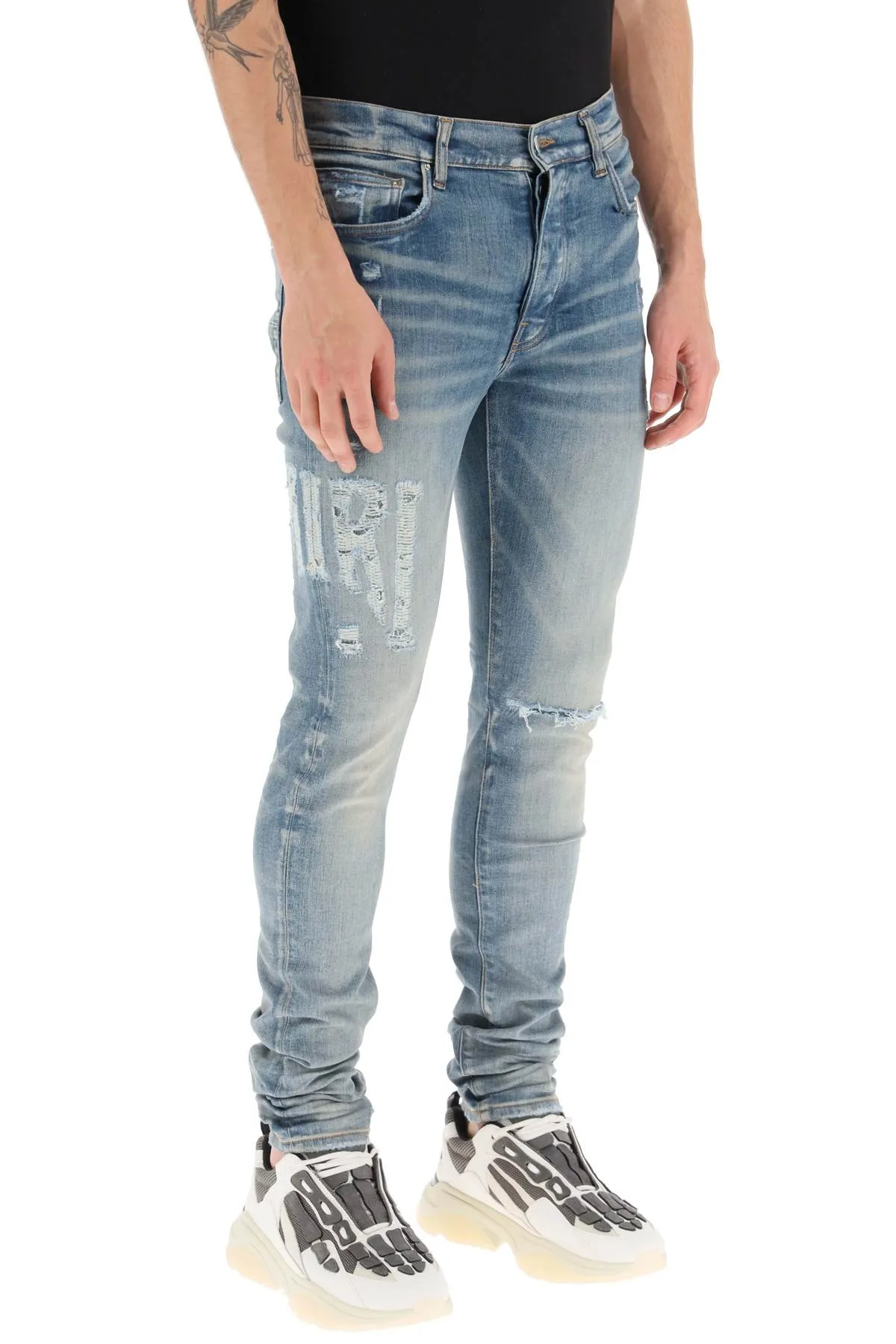 Amiri 'Distressed Logo' Jeans   Light Blue