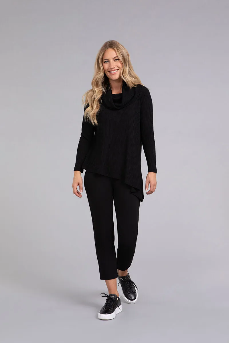 Angle Cowl Neck Waffle Sweater | Black