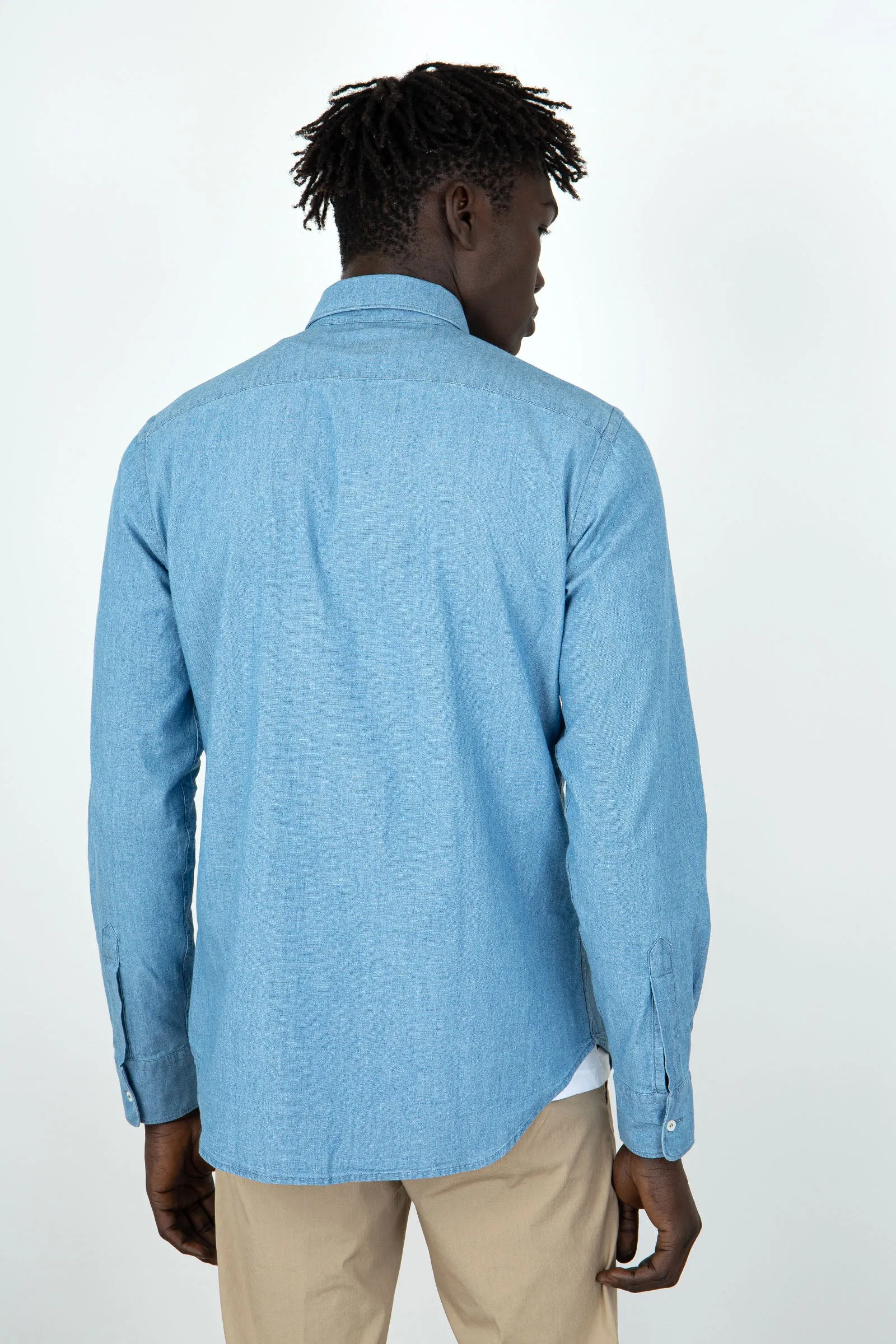 Aspesi Camicia Sedici In Chambray Giapponese Blu Chiaro Uomo