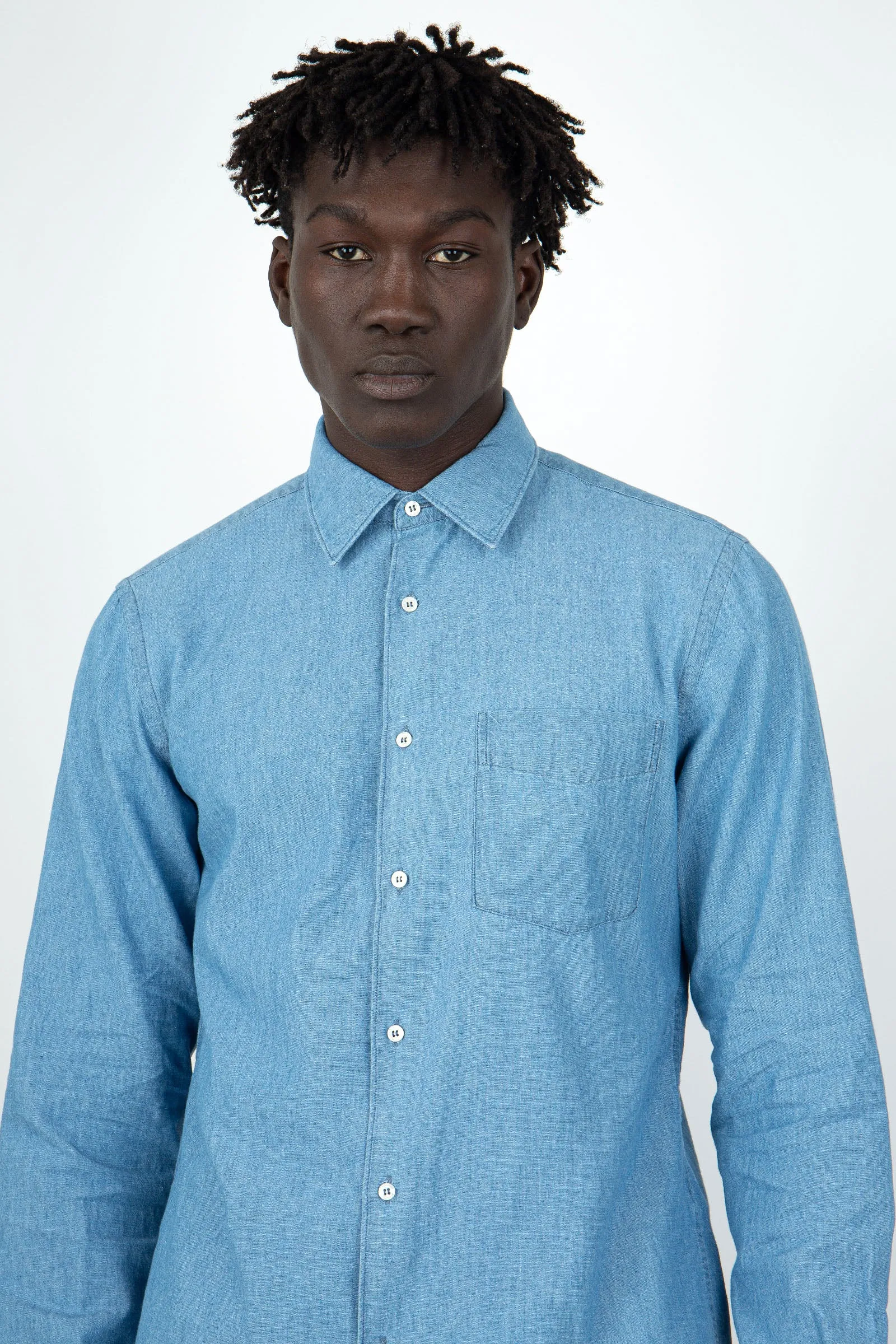 Aspesi Camicia Sedici In Chambray Giapponese Blu Chiaro Uomo