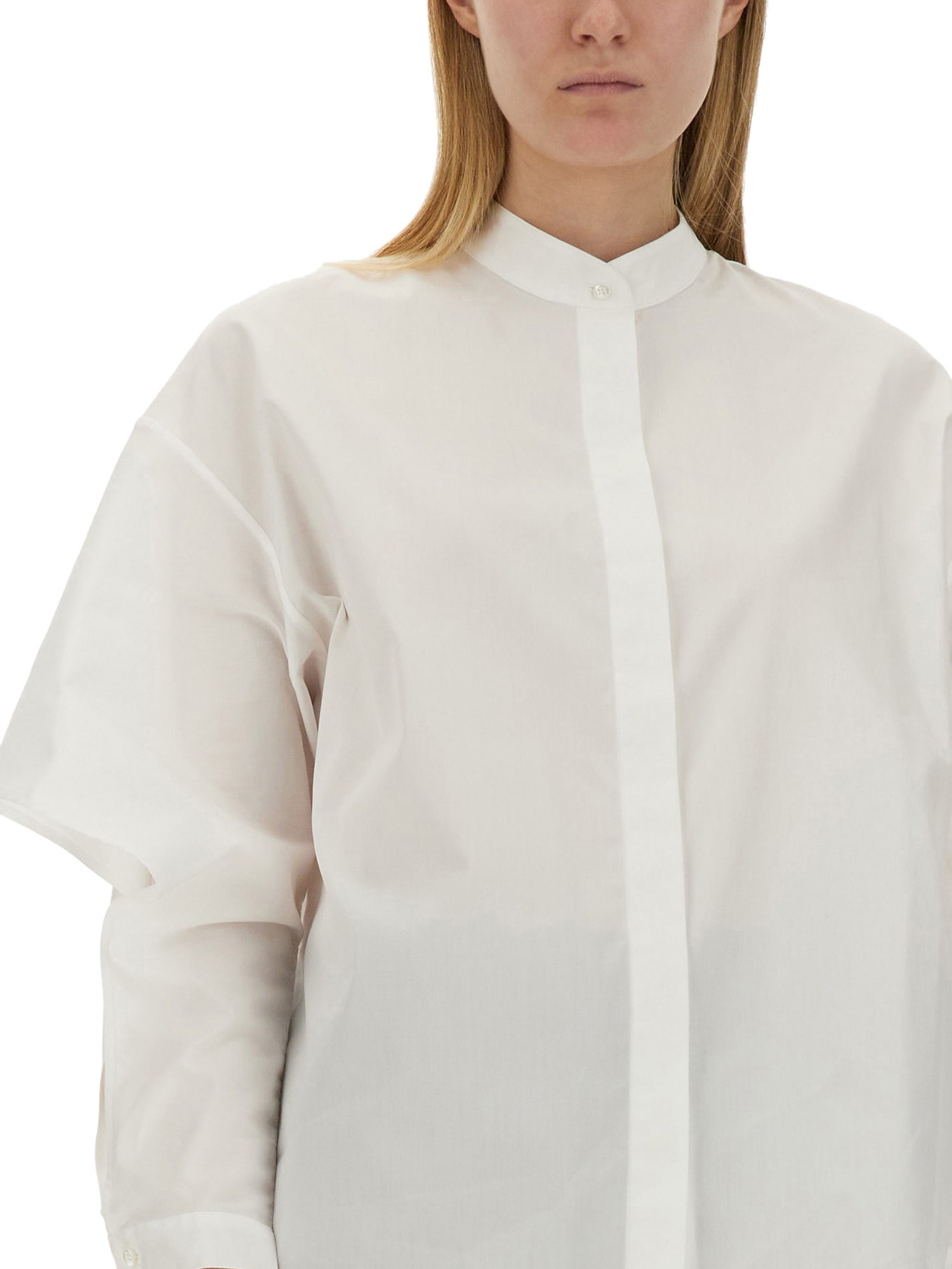 ASPESI    COTTON POPLIN SHIRT WITH MANDARIN COLLAR