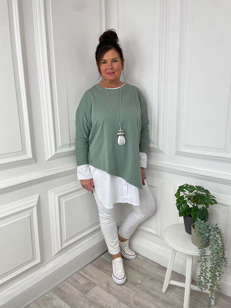 Asymmetric Sweat Top - Sage