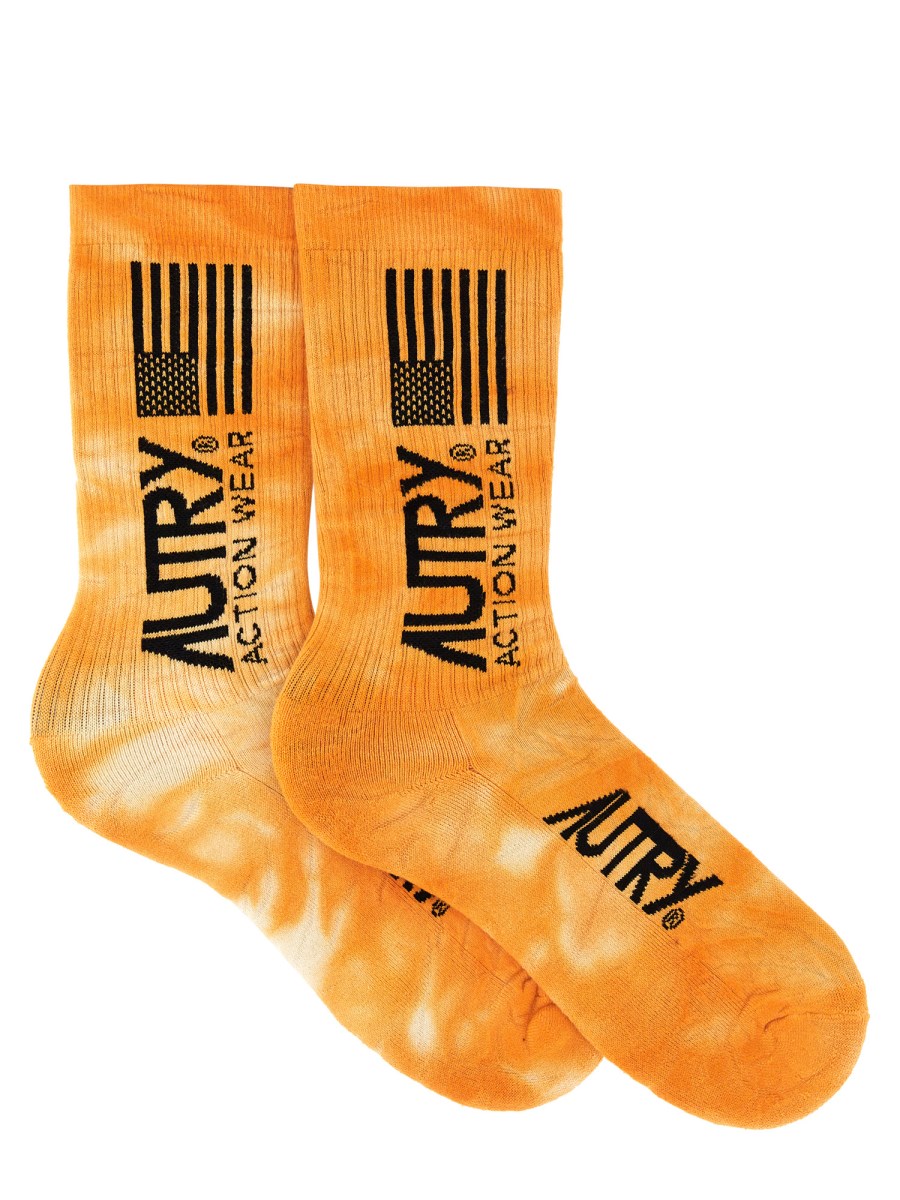 AUTRY    TIE AND DYE COTTON JACQUARD LOGO MATCHPOINT SOCK