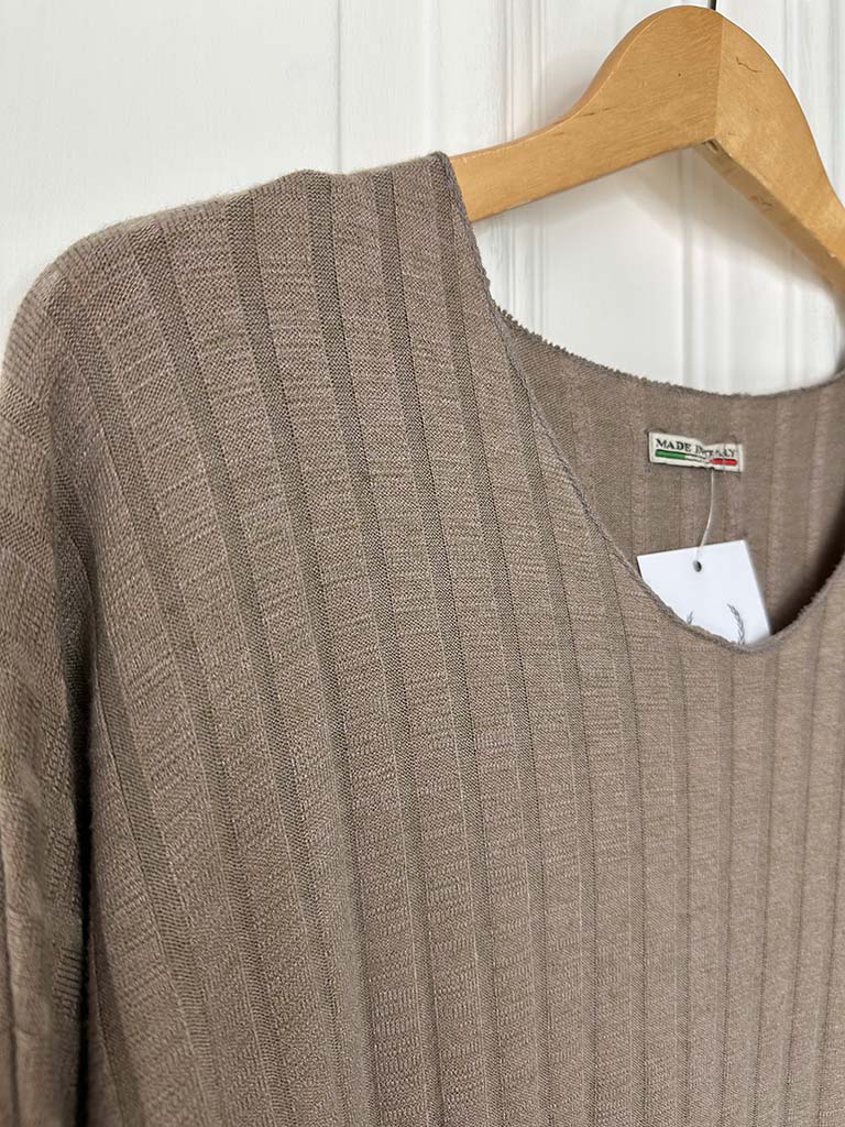 Basic V-Neck Stripe Knit - Mocha