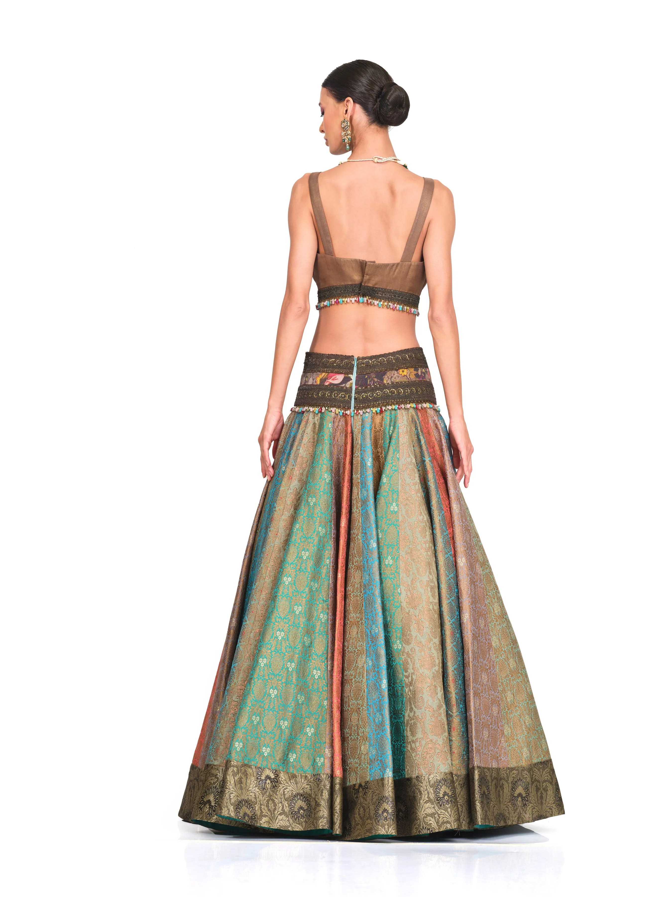 Brocade Lehenga with Organza V neck Blouse