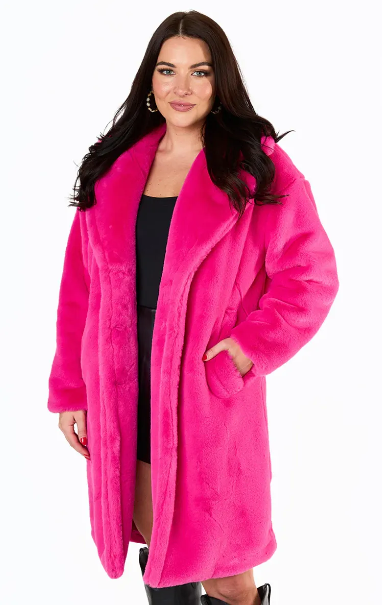 BuddyLove Zoey Oversized Faux Fur Coat - Hot Pink