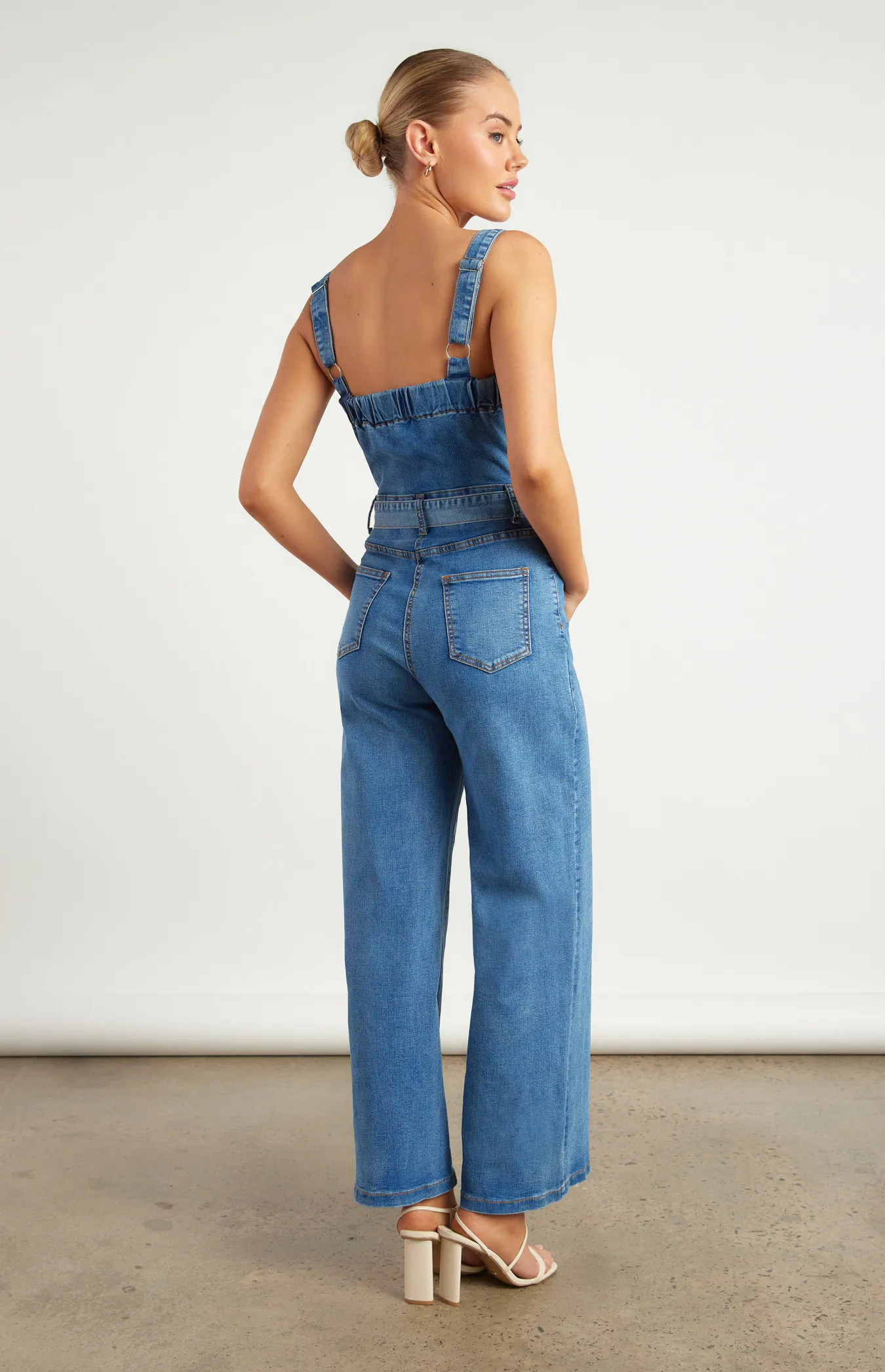 Button Up Denim Jumpsuit with D Ring Belt (WDM628B)