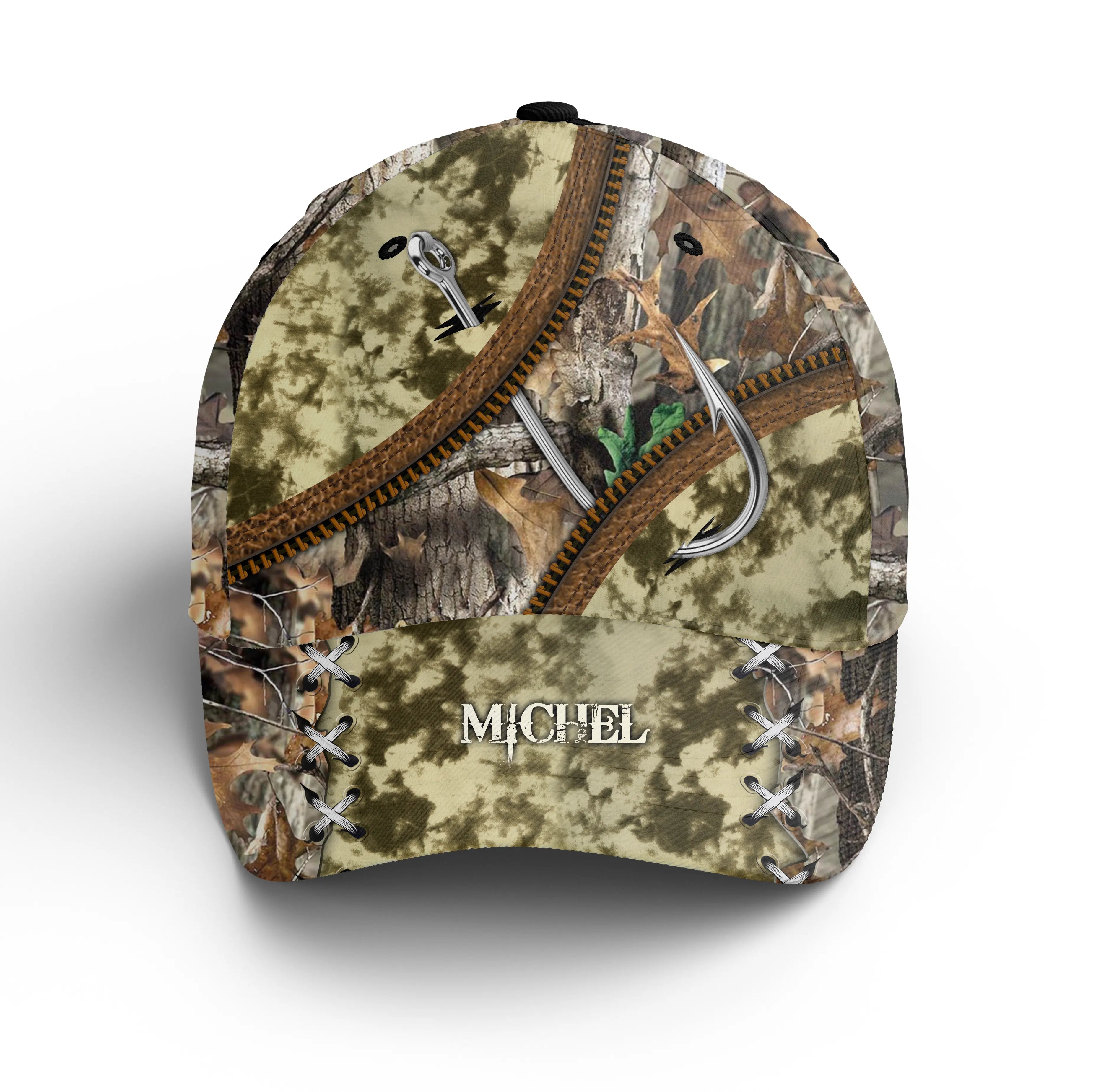 Casquette Perrsonnalisé Camouflage Pêche, Cadeau Original Pêcheur, Hameons De Pêche - CT04082209