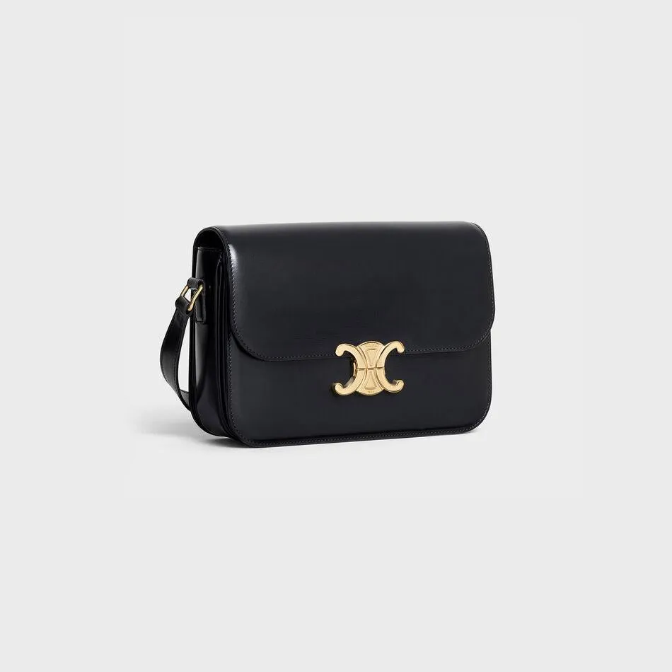 Celine Medium Triomphe Bag In Shiny Calfskin Black