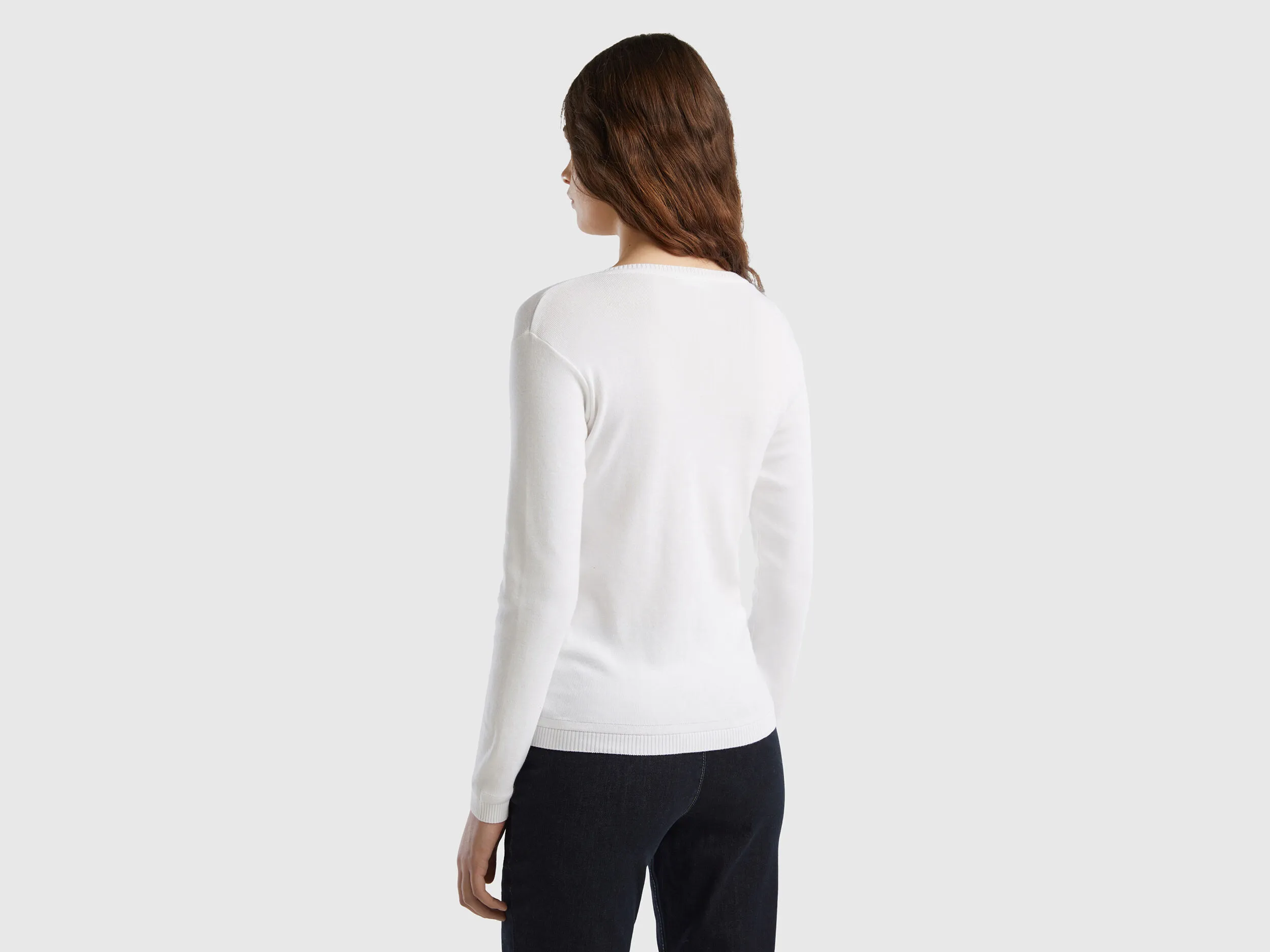 Crew neck cardigan in pure cotton - White | Benetton