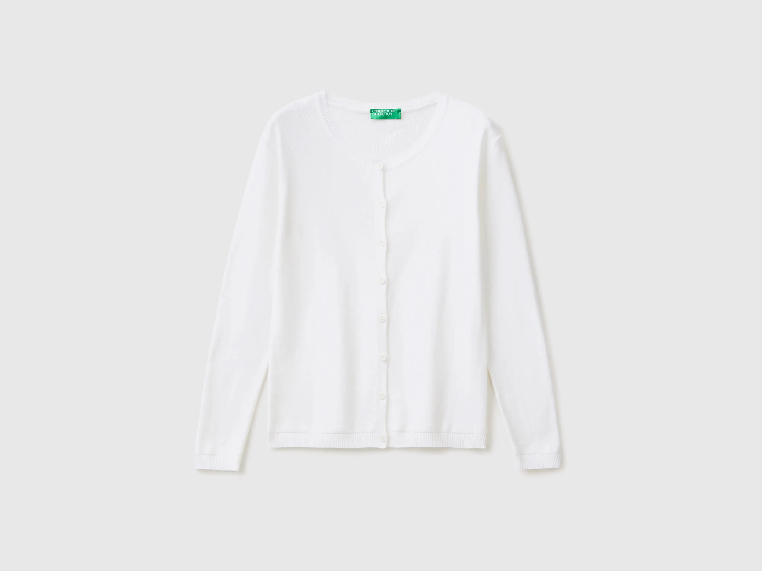 Crew neck cardigan in pure cotton - White | Benetton