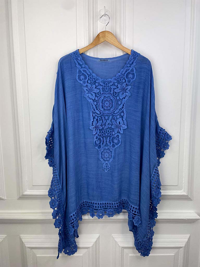 Crochet Detail Kaftan Top - Cobalt