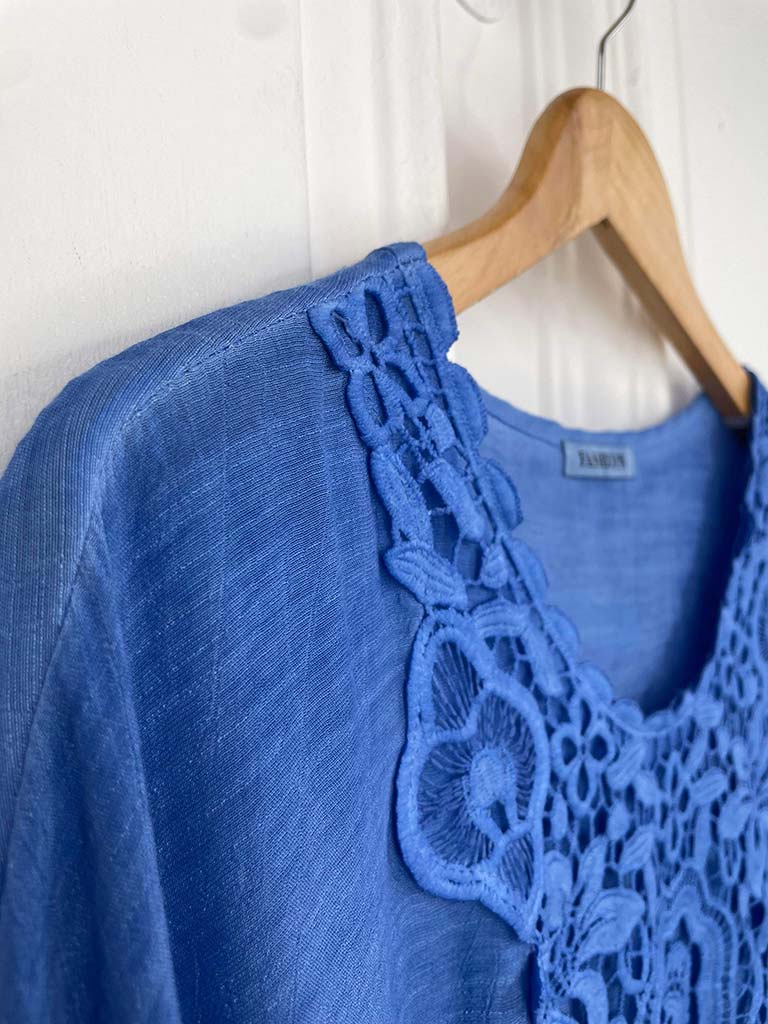 Crochet Detail Kaftan Top - Cobalt