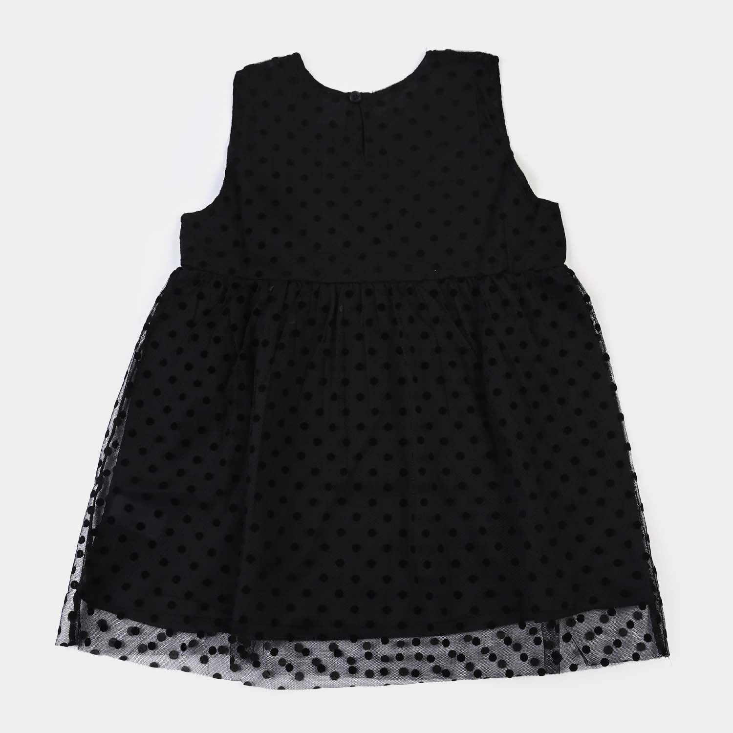 Girls Brochia Net Polka Frock-BLACK