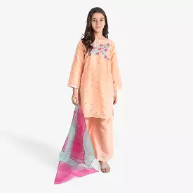 Girls Raw Silk 3Pcs Delicate-Peach