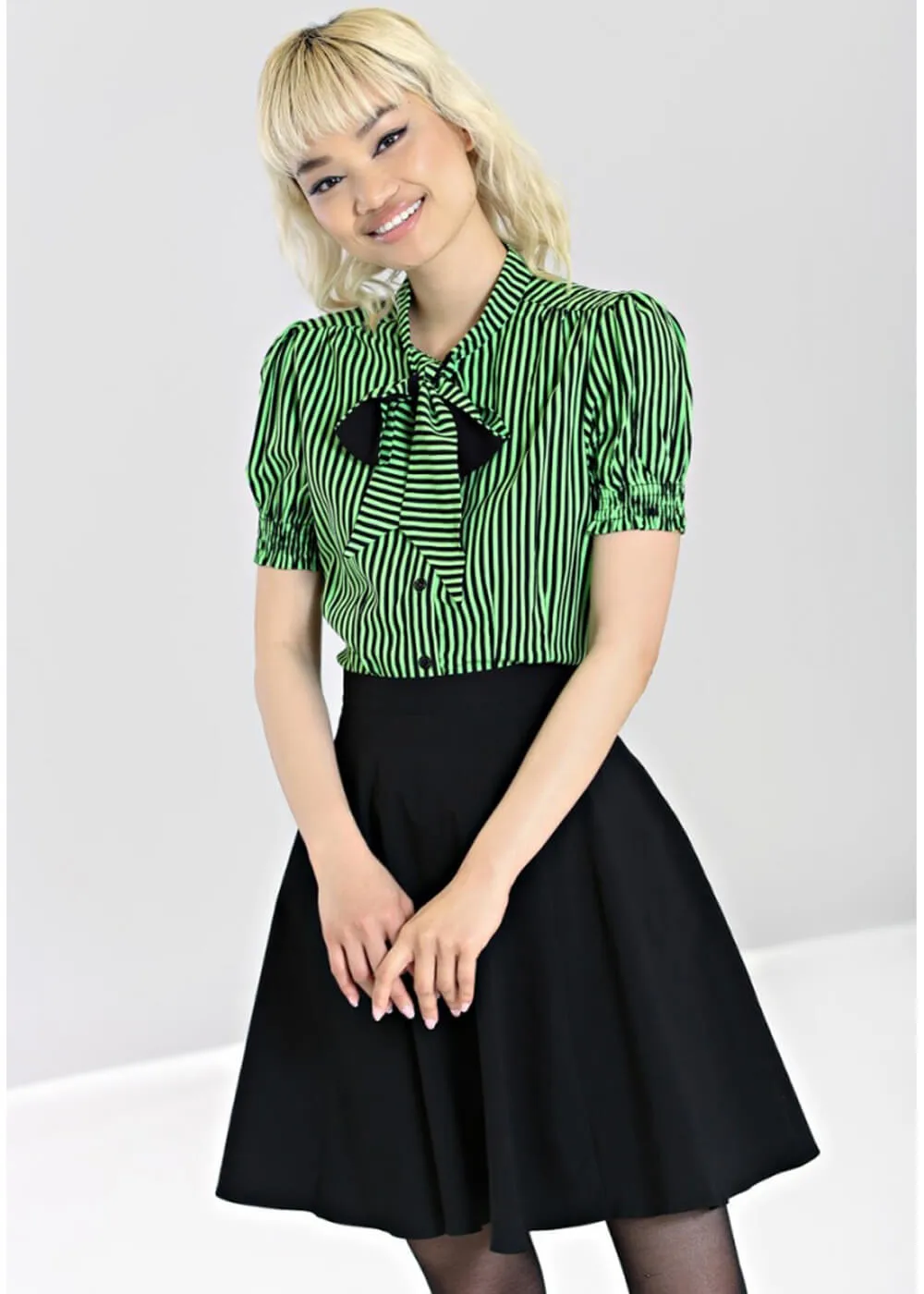 Hell Bunny Humbug 40's Blouse Black Green