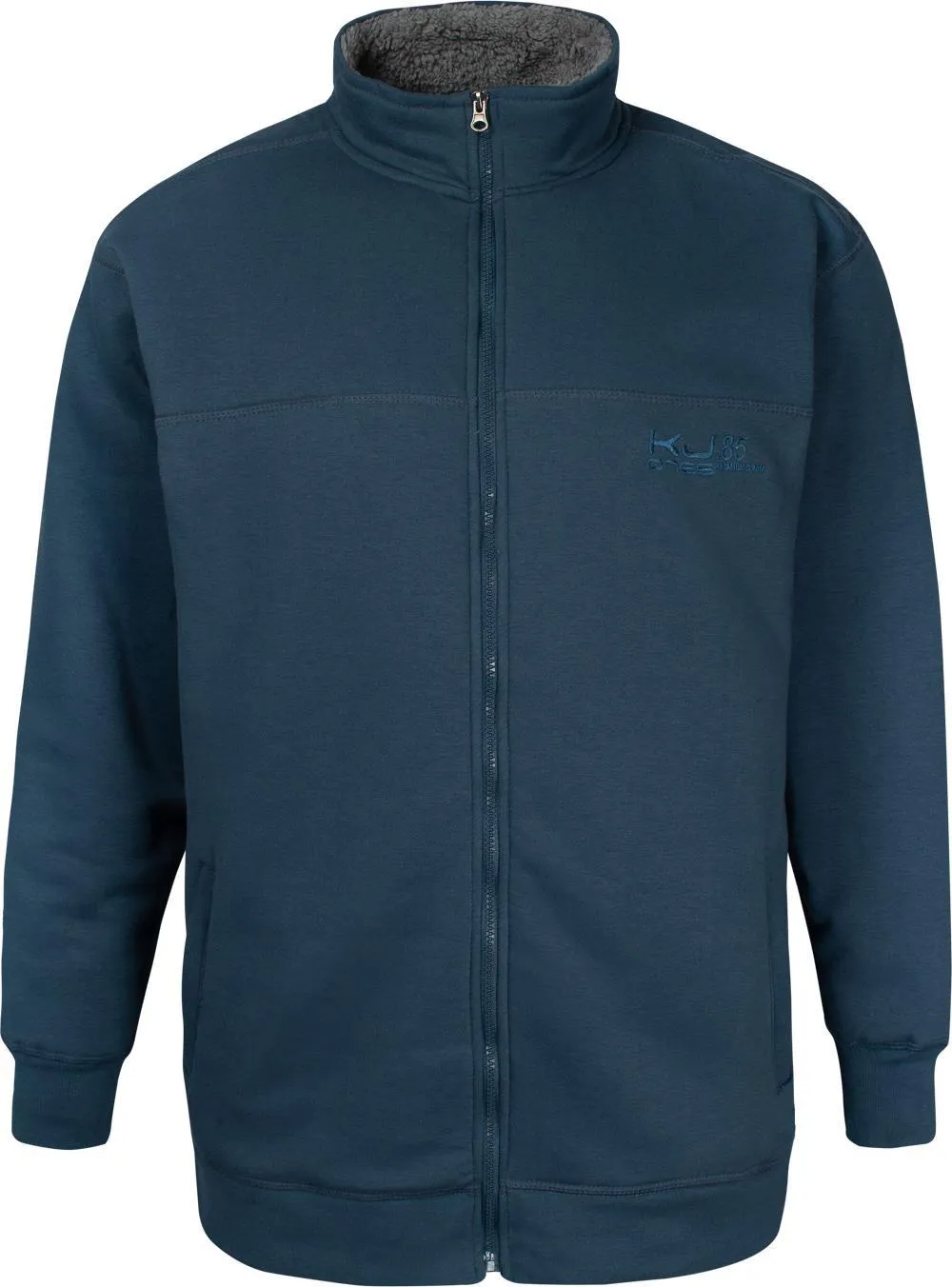 Kam Sherpa Lined Zip Through Sweater Jacket - Blue