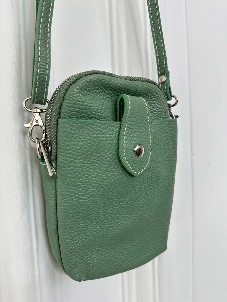 Leather Cross Body Bag - Sage