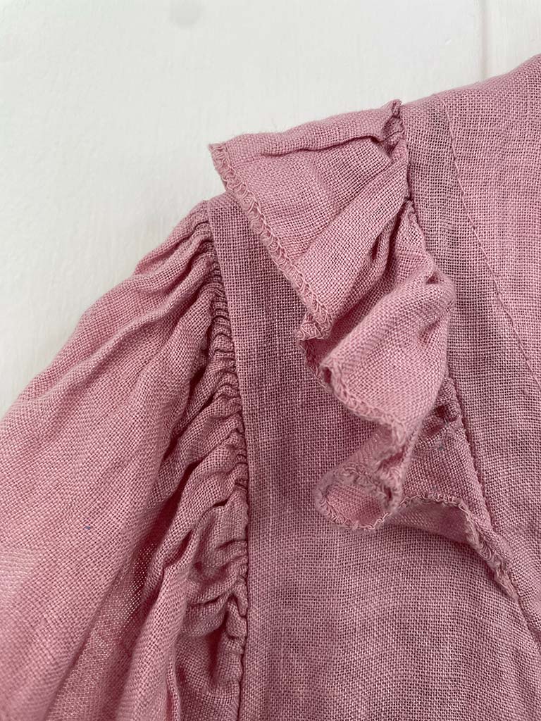 Linen Frill Sleeve Top - Dusky Rose