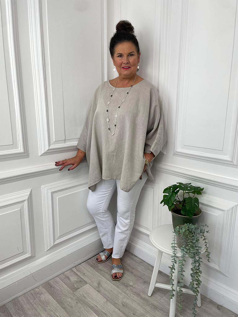 Linen Mix Boxy Top - Stone