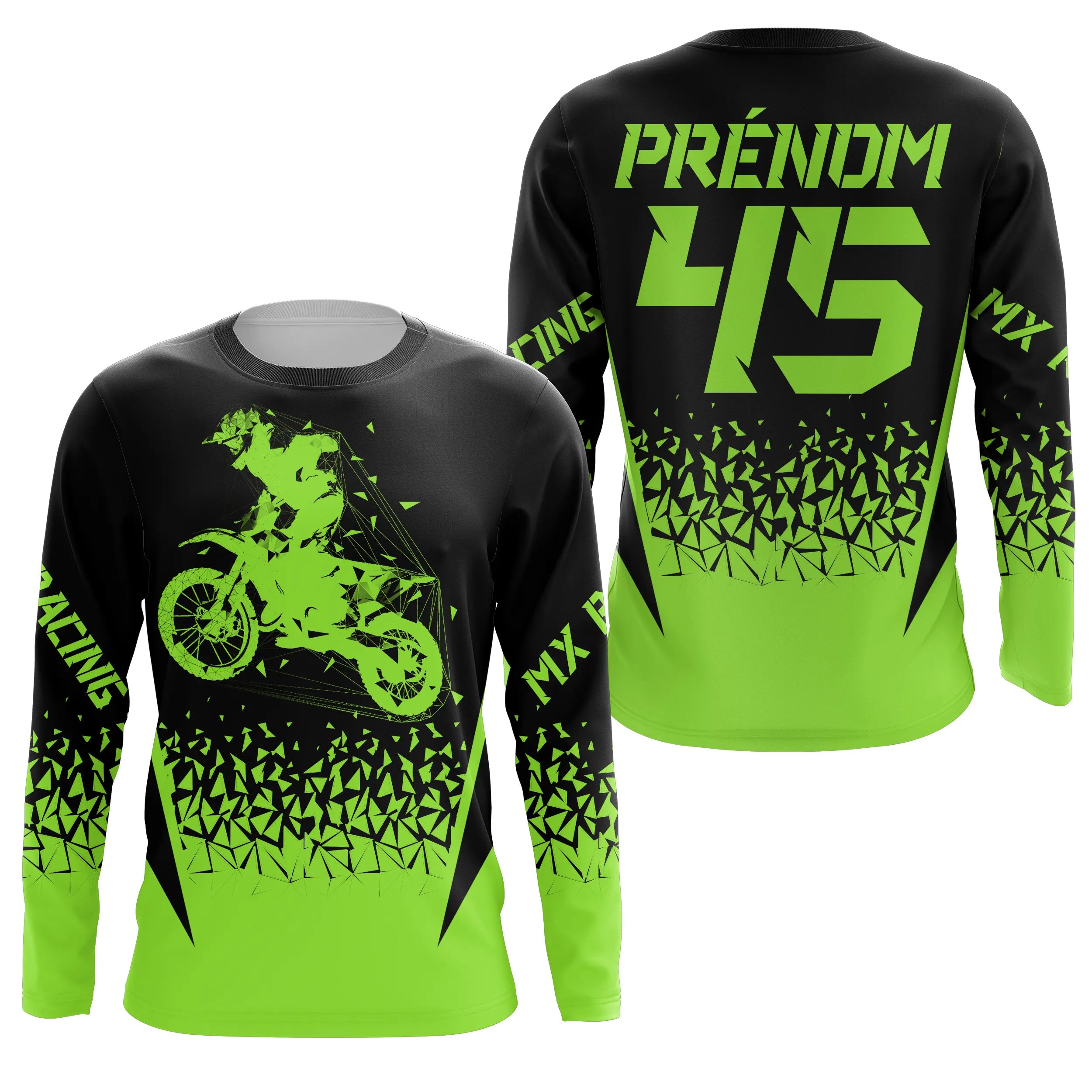 Maillot Cross Anti-UV Numéro Et Nom Personnalisé, Dirt Bike Vert, Moto Tout-Terrain - CT17122235