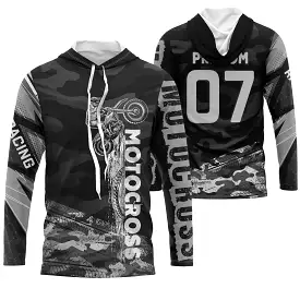 Maillot Cross Personnalisé Protection UV, Cadeau Original Pilote MX France, Camo Noir - CT21122210