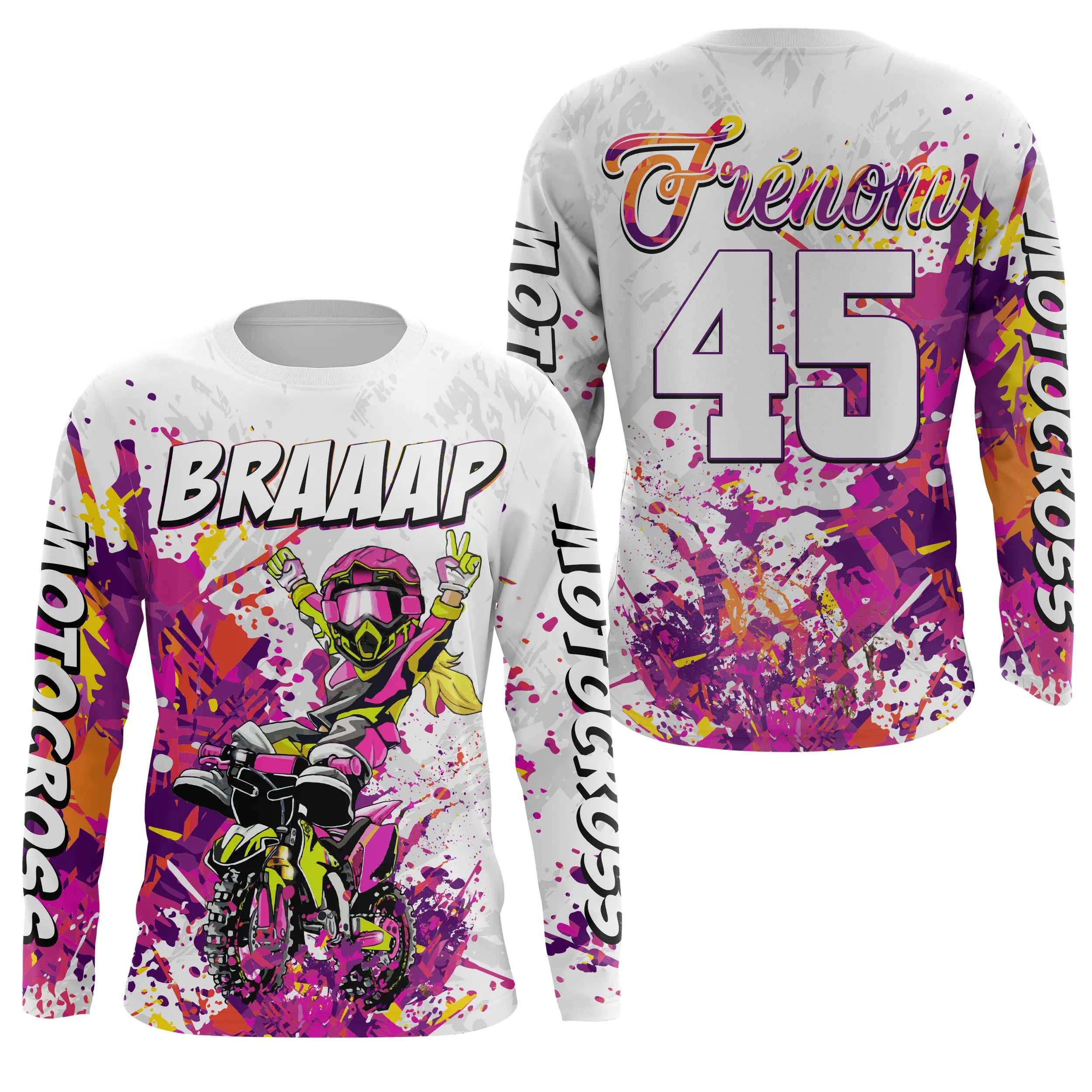 Maillot Cross Personnalisé Protection UV Rose, Cadeau Original Pilote MX, Braaap Fille - CT21122208