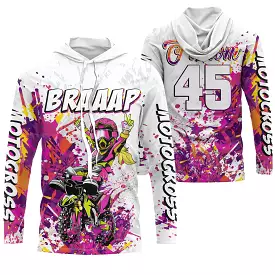 Maillot Cross Personnalisé Protection UV Rose, Cadeau Original Pilote MX, Braaap Fille - CT21122208