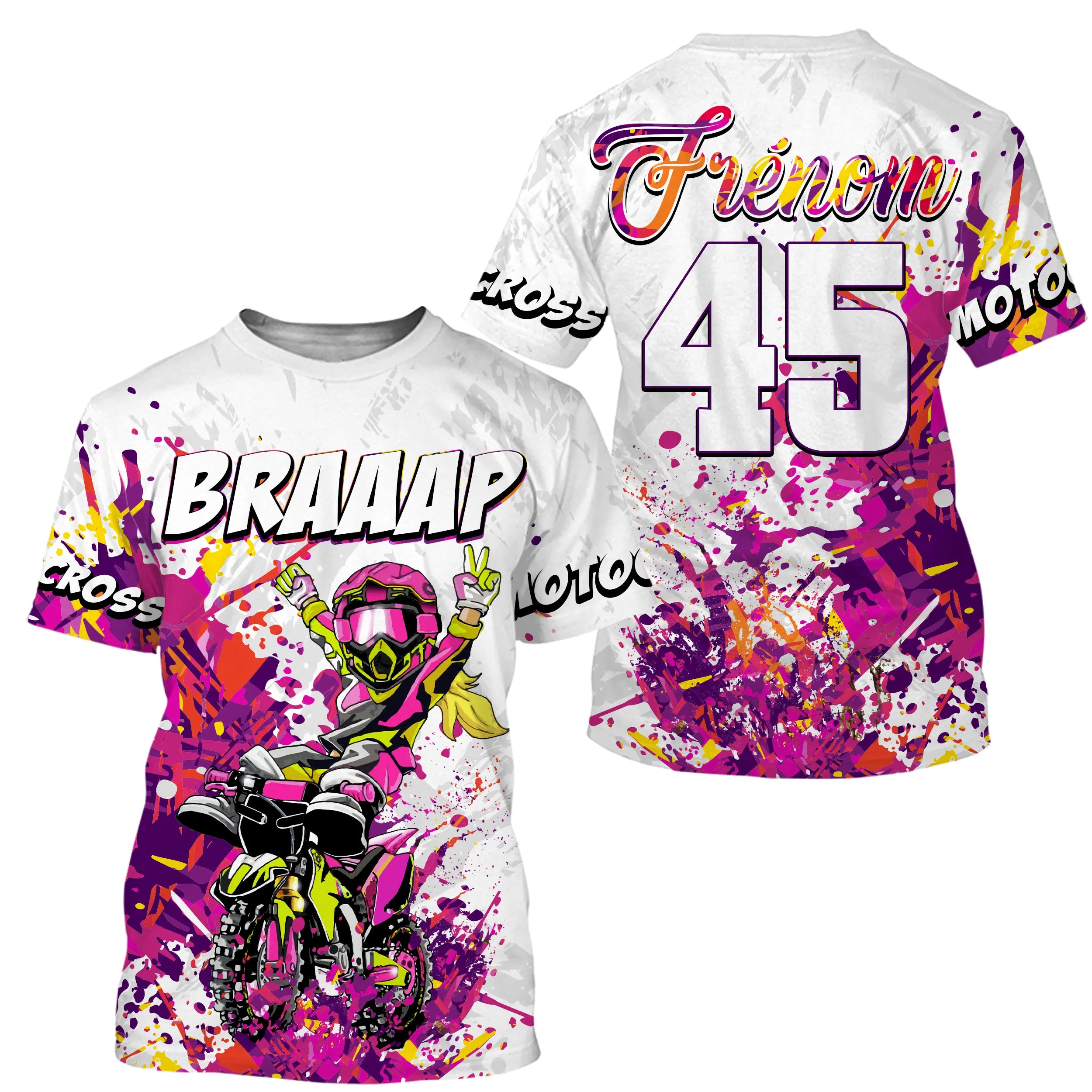 Maillot Cross Personnalisé Protection UV Rose, Cadeau Original Pilote MX, Braaap Fille - CT21122208