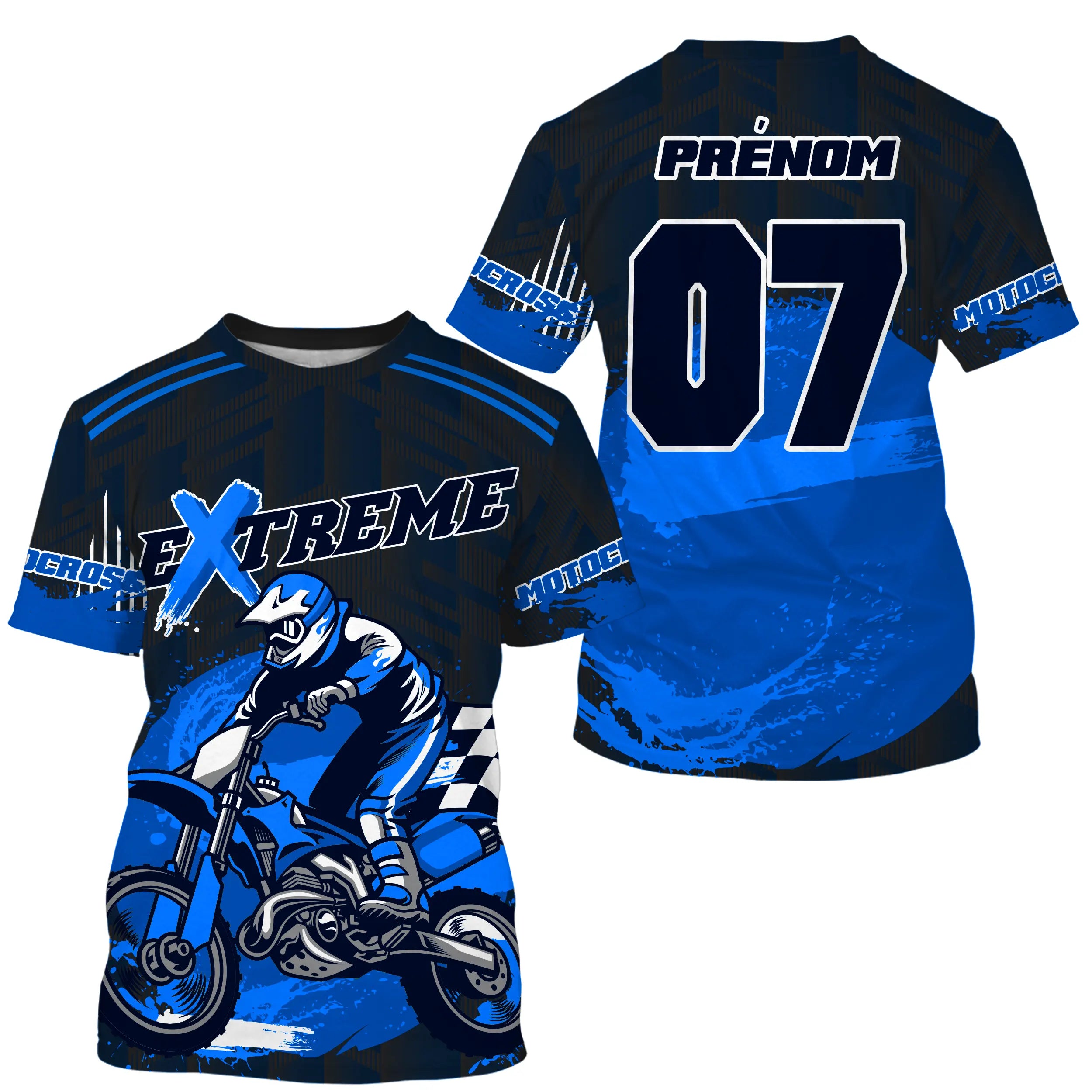 Maillot Cross Protection UV Bleu, Cadeau Personnalisé Fan Moto Tout-Terrain - CT20122214