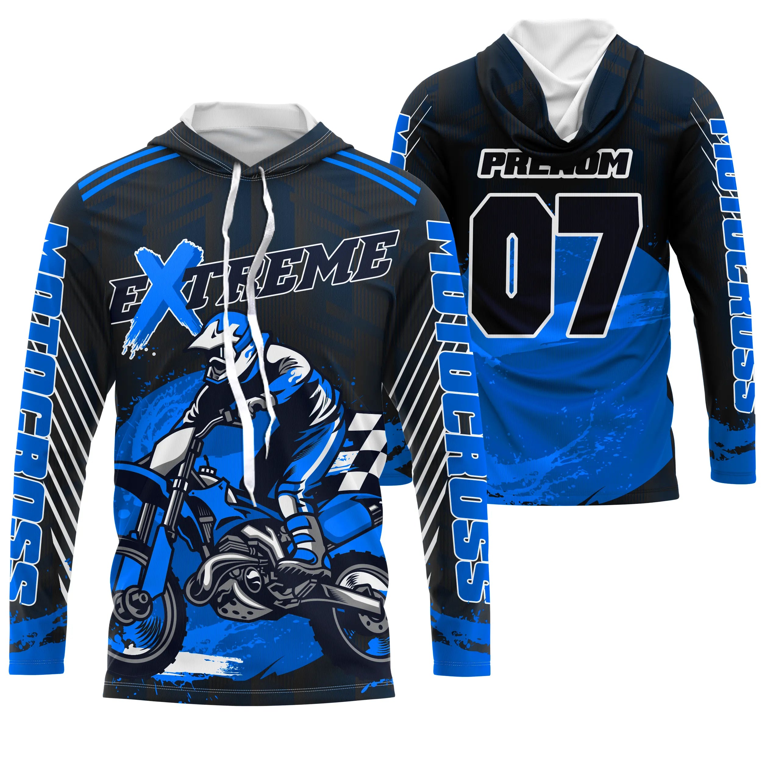 Maillot Cross Protection UV Bleu, Cadeau Personnalisé Fan Moto Tout-Terrain - CT20122214