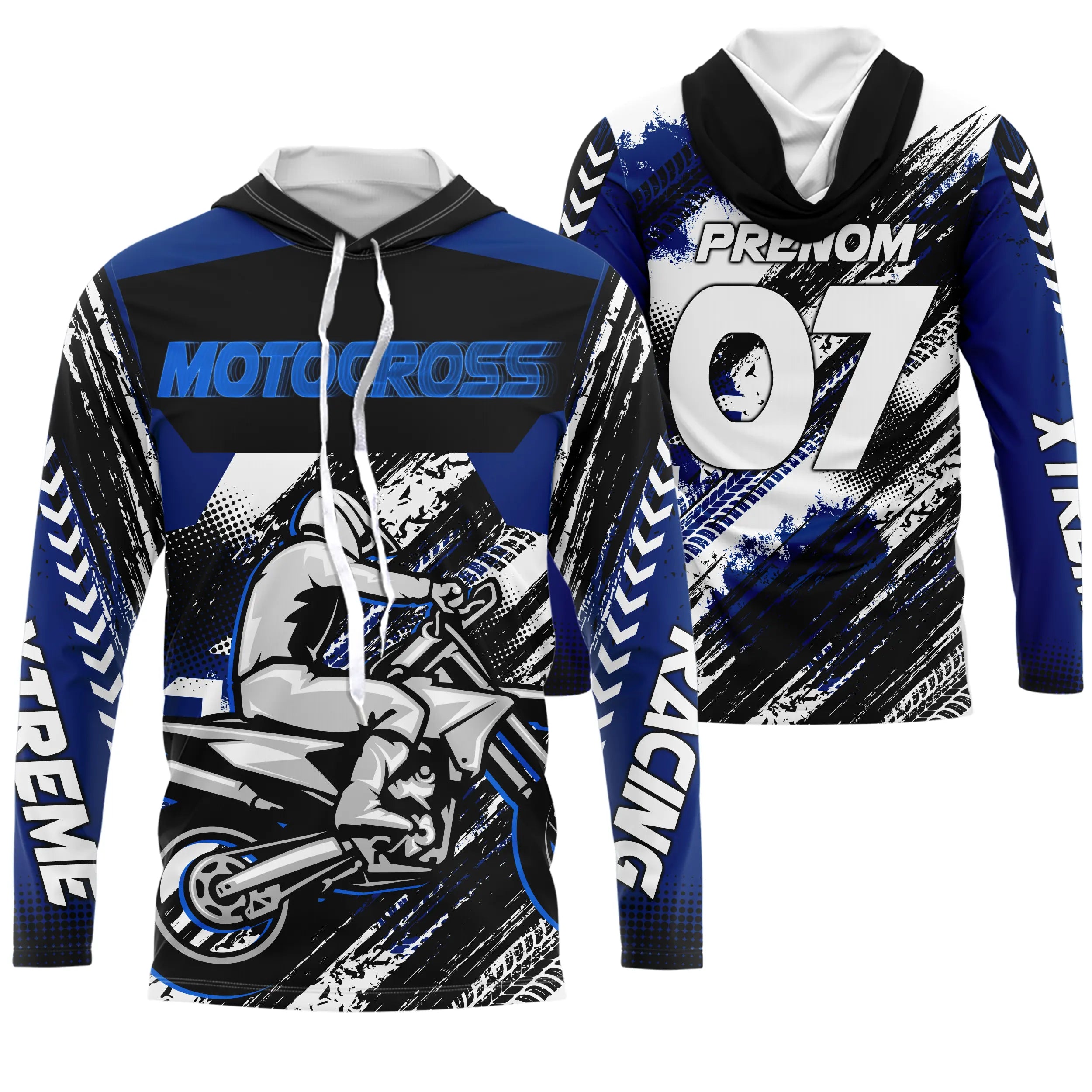 Maillot Cross Protection UV Bleu, Cadeau Personnalisé Pilote Moto Cross, Courses Moto Tout-Terrain - MZ27122205