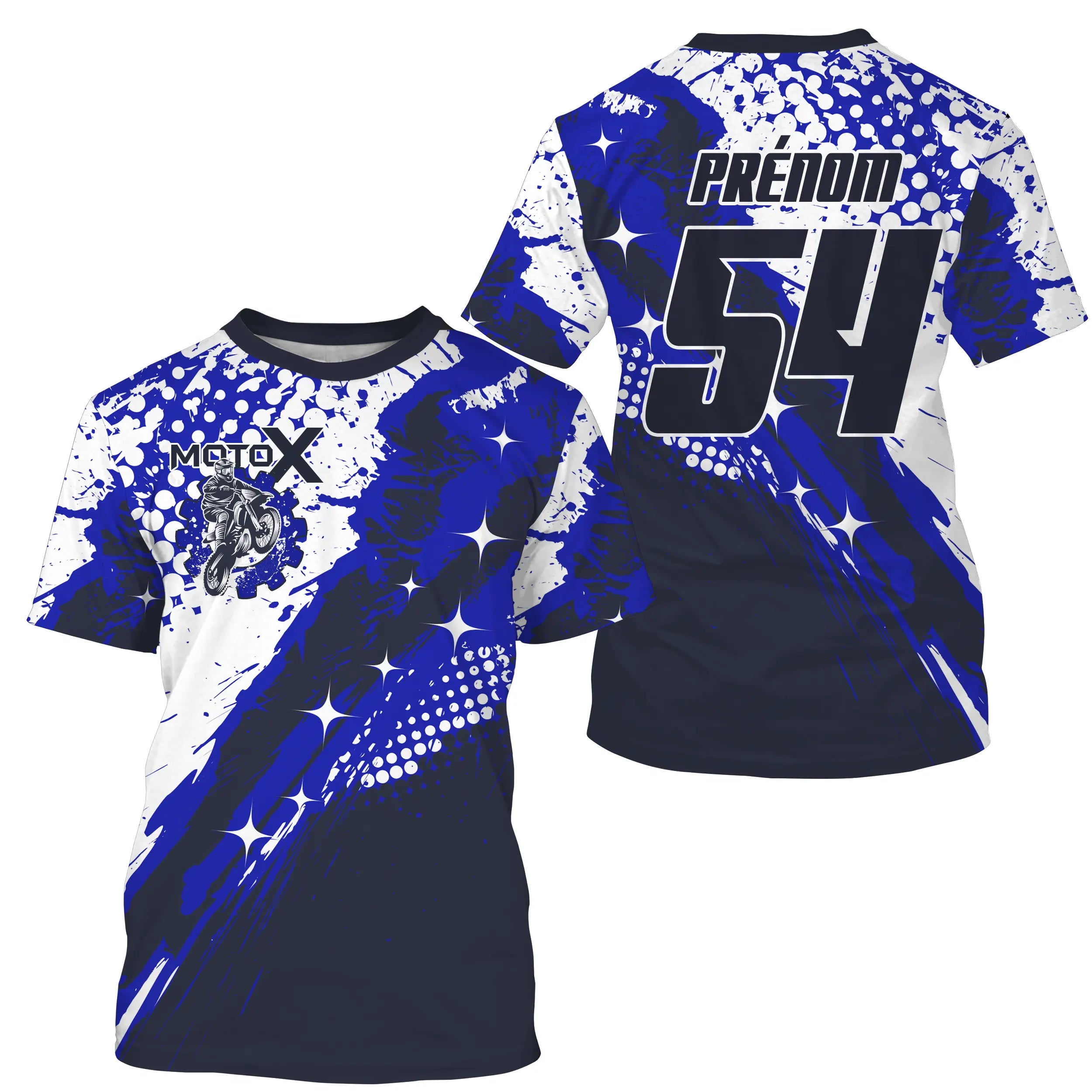 Maillot Cross Protection UV Bleu Marine, Cadeau Personnalisé Pilote Moto Cross, Courses Moto Tout-Terrain - 26122209MZ