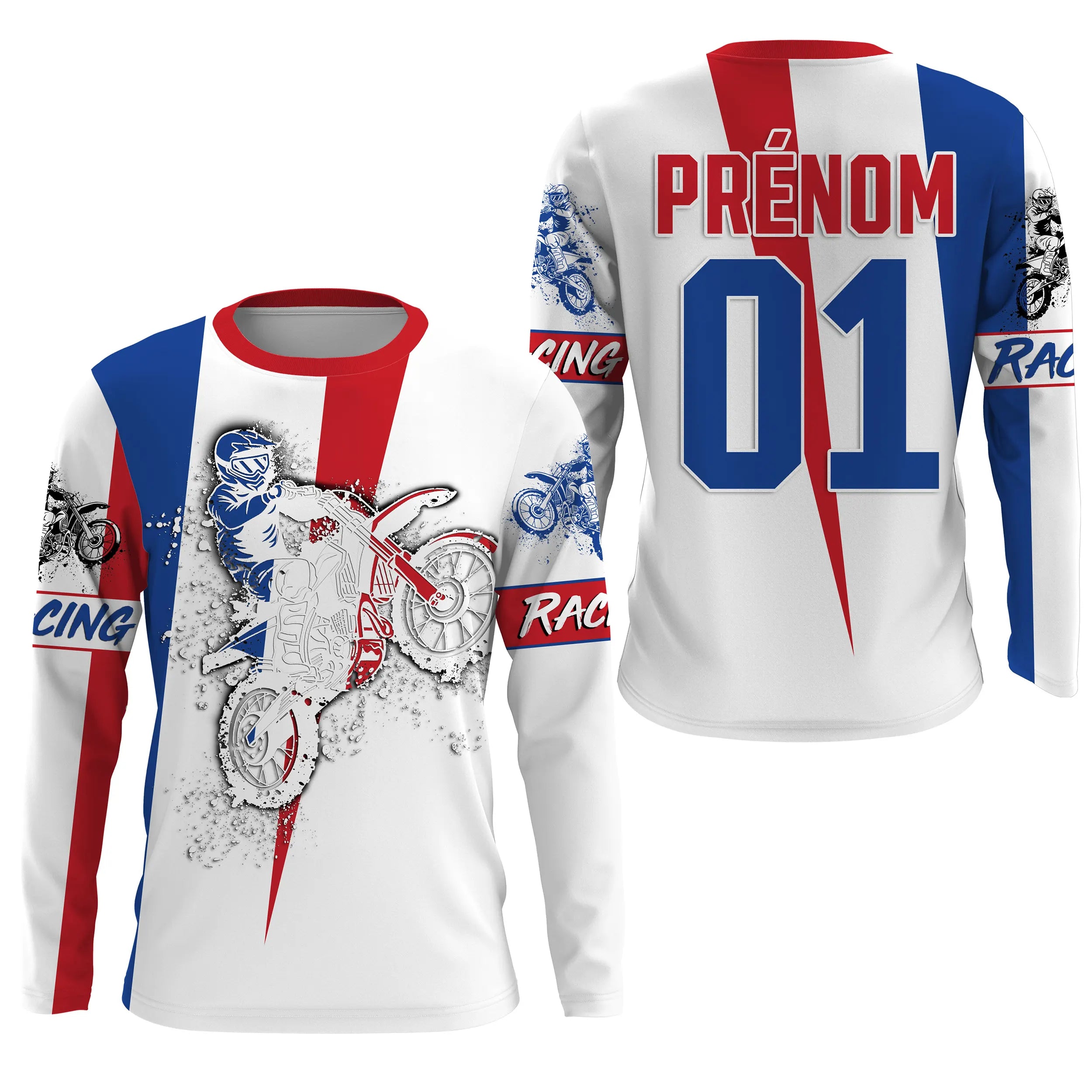 Maillot Cross Protection UV Personnalisé, Motocross Passion, Drapeau Franais - CT19122231