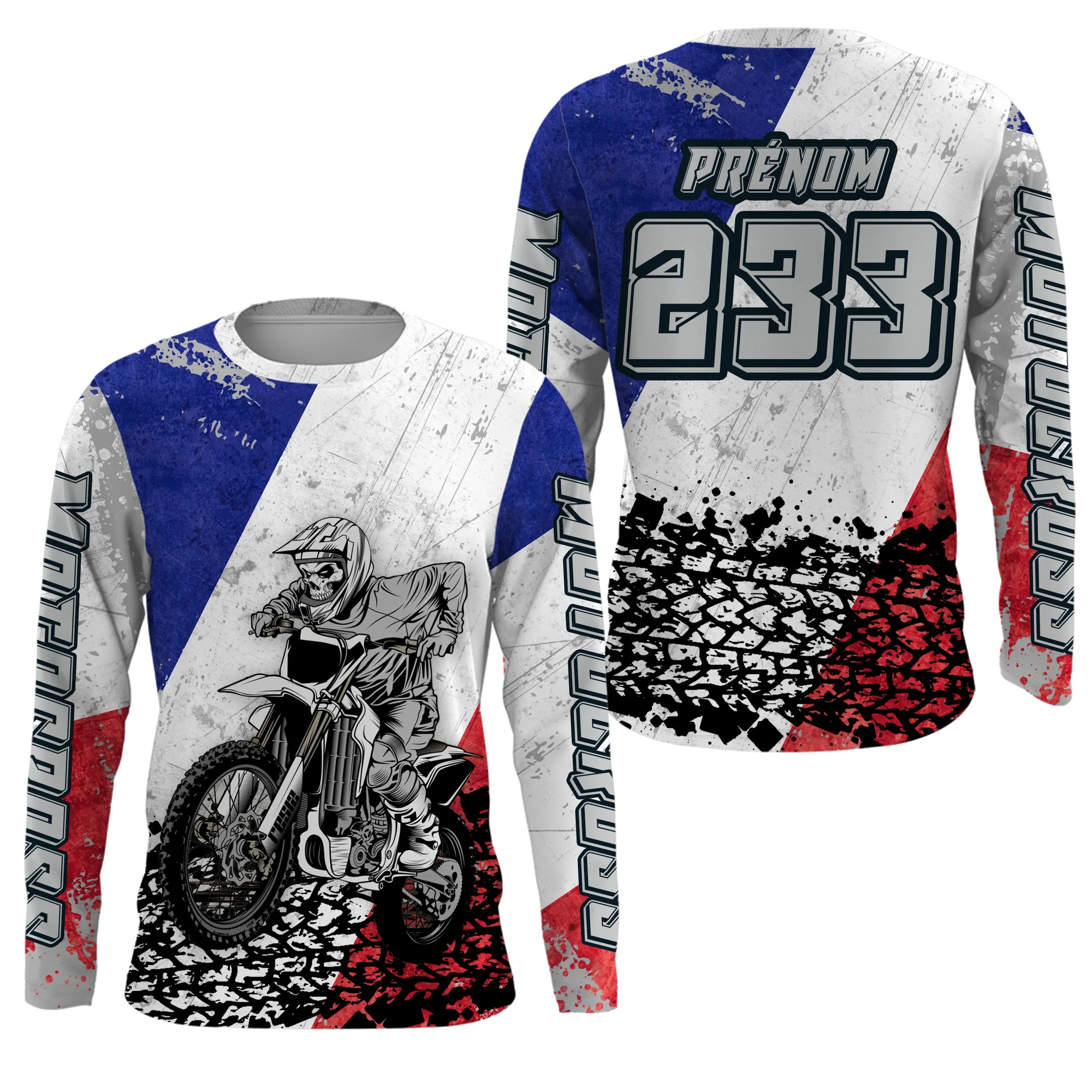 Maillot Cross Protection UV Personnalisé, MX Tout-Terrain, Dirt Bike Racing, Drapeau Franais - CT19122232