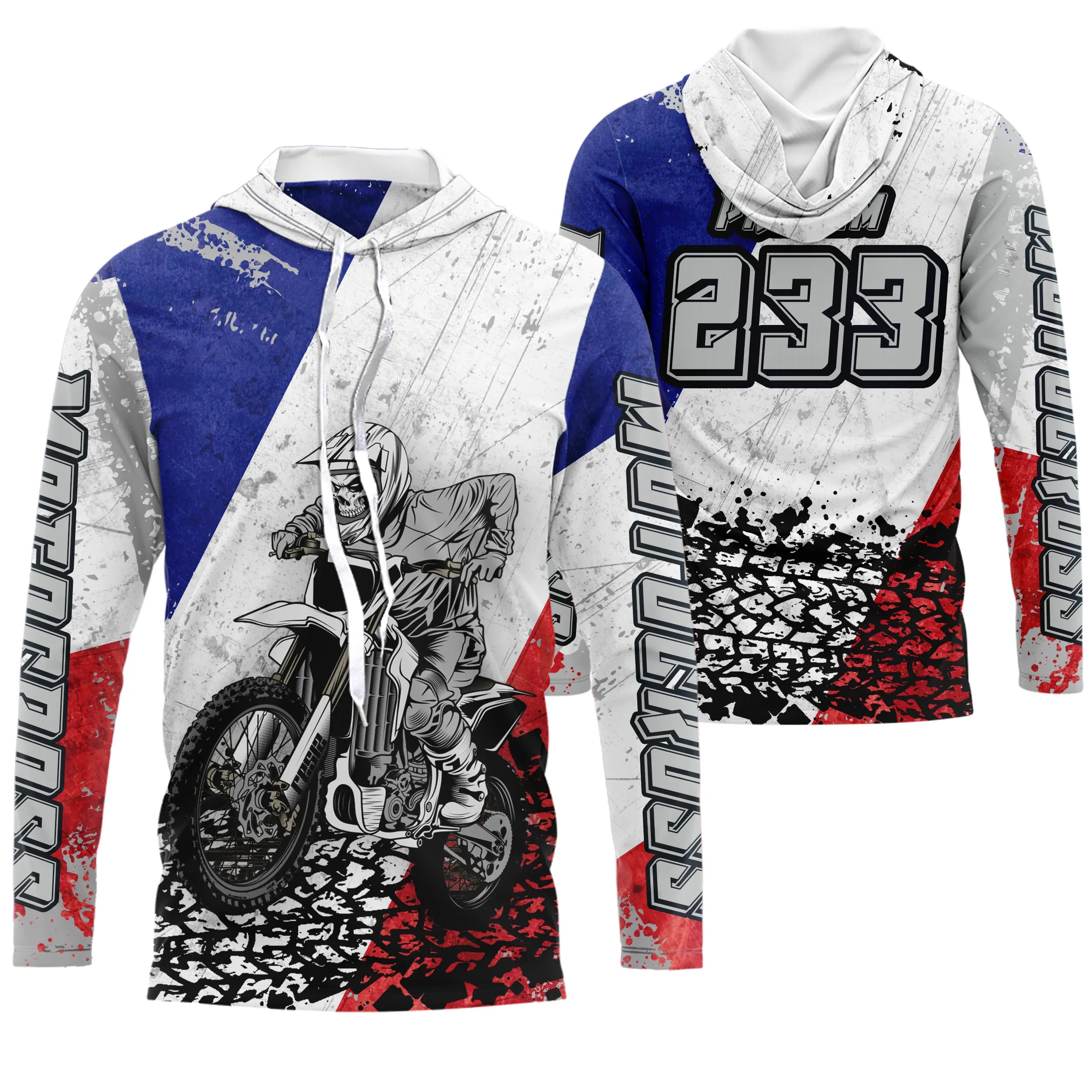 Maillot Cross Protection UV Personnalisé, MX Tout-Terrain, Dirt Bike Racing, Drapeau Franais - CT19122232