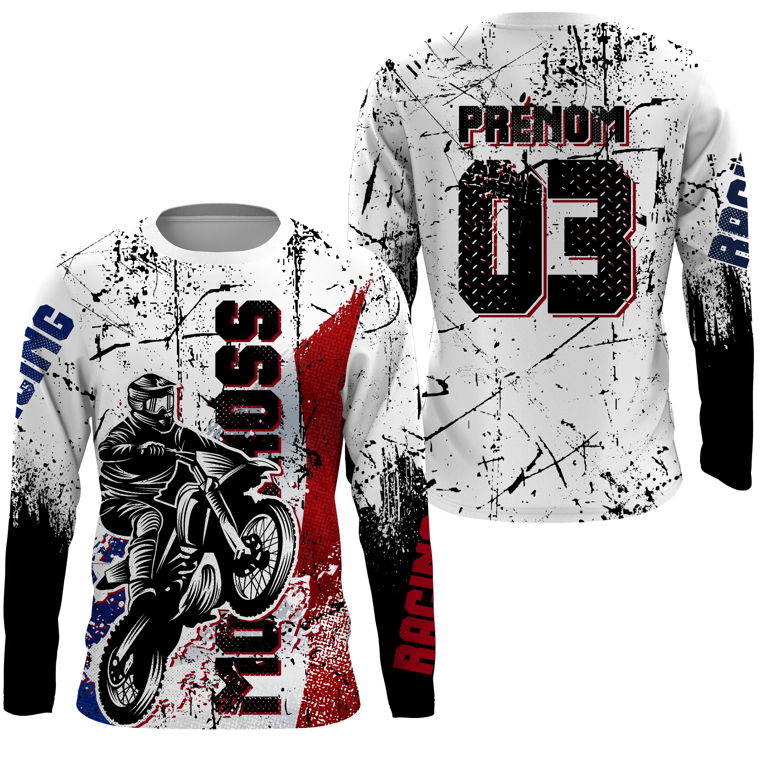 Maillot Cross Protection UV Personnalisé, MX Tout-Terrain, Drapeau Franais - CT19122226