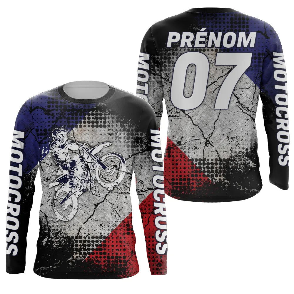 Maillot Cross Protection UV Personnalisé, MX Tout-Terrain, Drapeau Franais - CT19122228