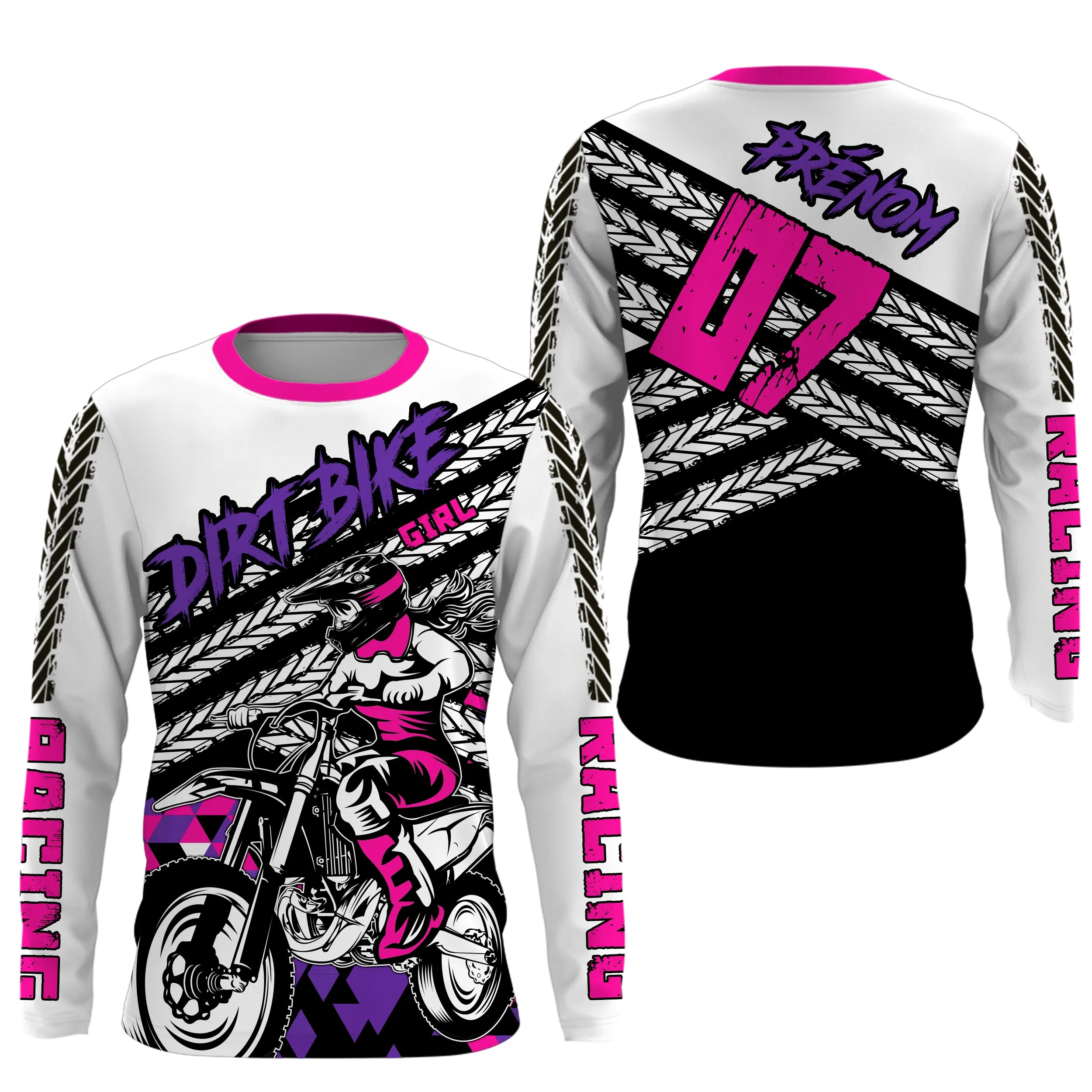 Maillot Cross Protection UV Rose, Cadeau Personnalisé Pilote Moto Cross, Fille Dirt Bike - MZ27122206