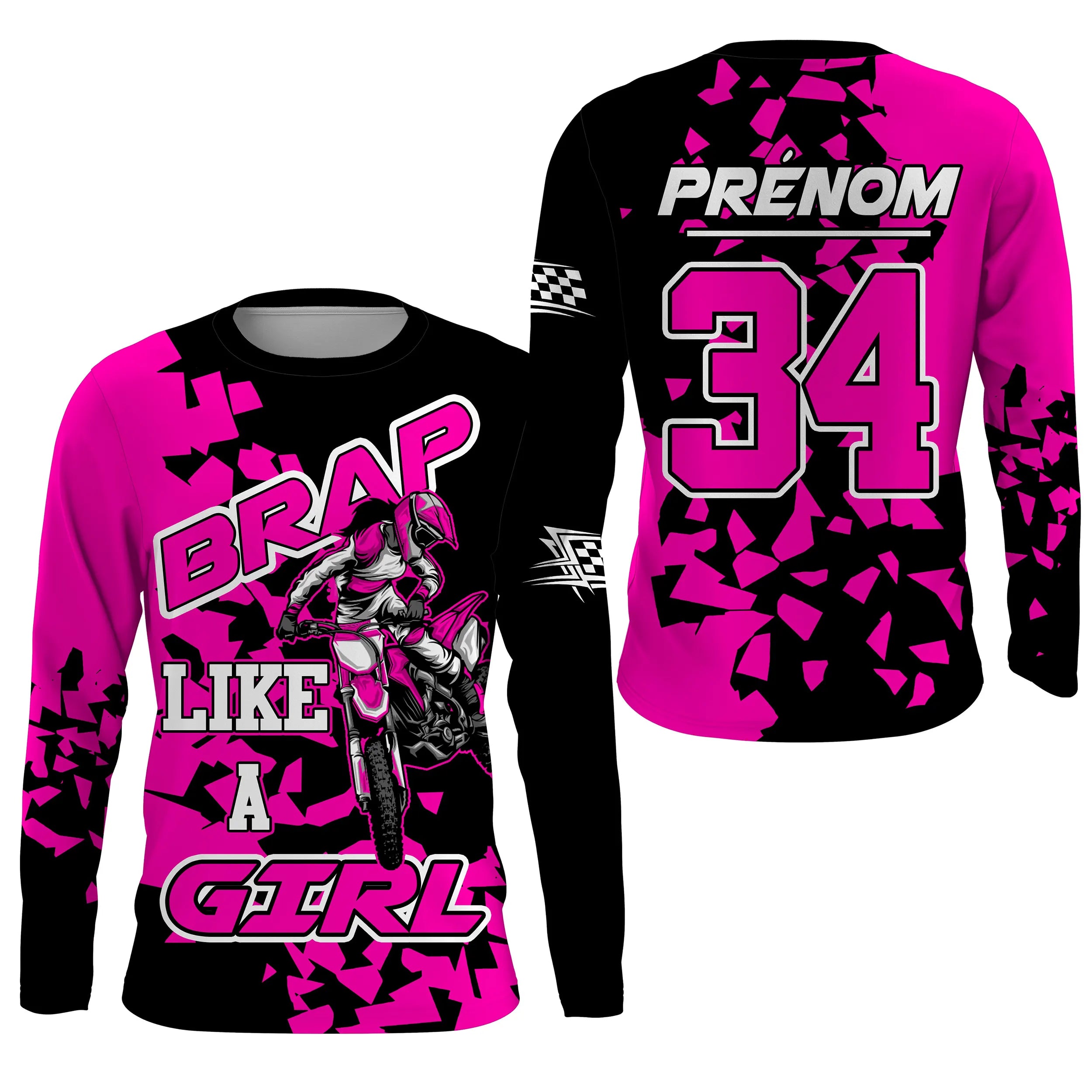 Maillot Cross Protection UV Rose, Cadeau Personnalisé Pilote Moto Cross, Grap Fille - CT22122210