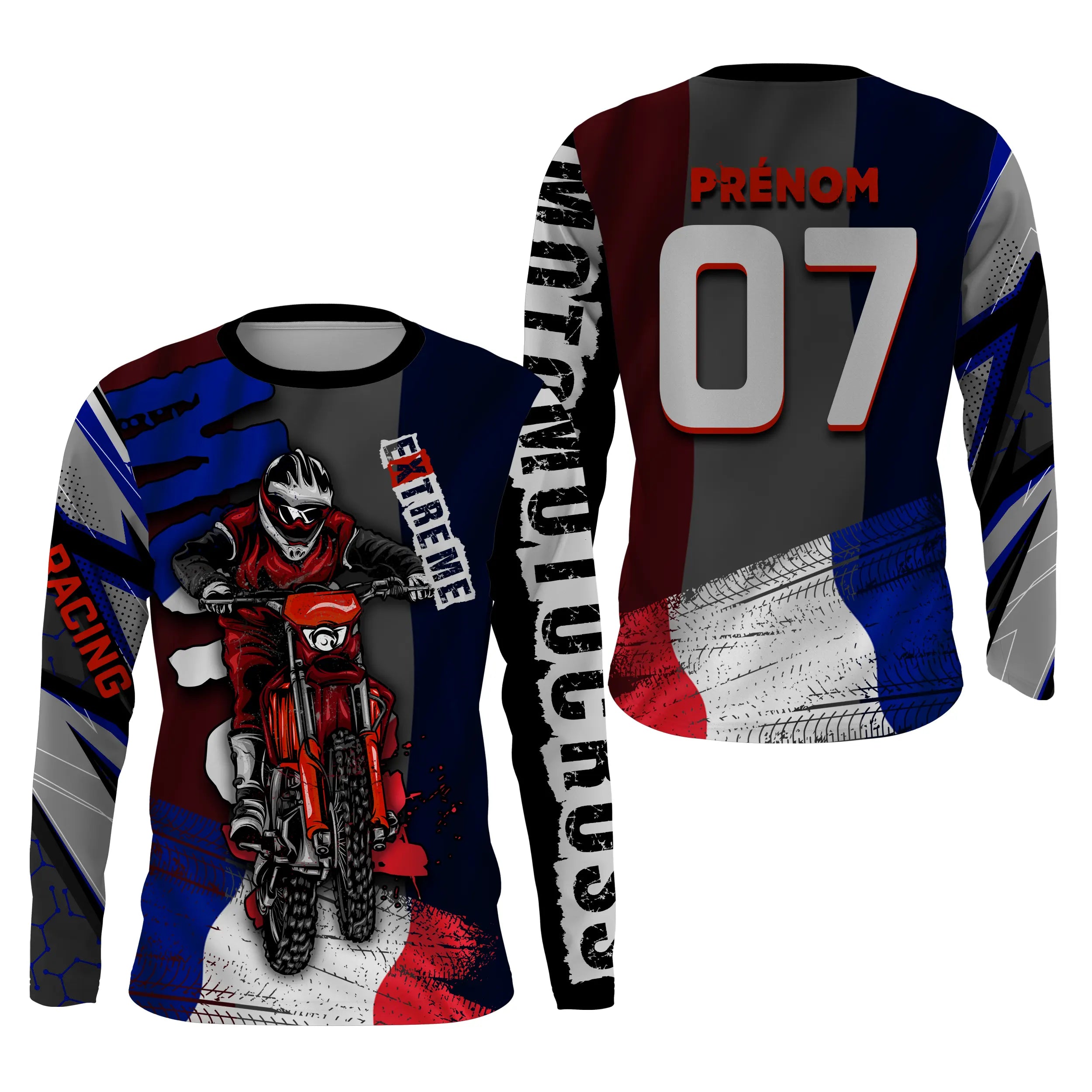 Maillot De Motocross MX Racing Personnalisé, Dirt Bike Racing, Drapeau France, Cadeau Fan Motos Tout-Terrain - CT15122229