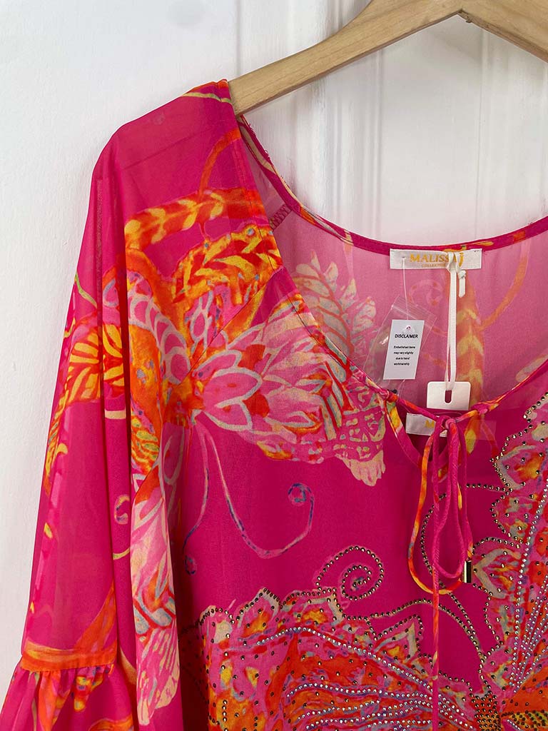 Malissa J Butterfly Print Kaftan Top - Hot Pink