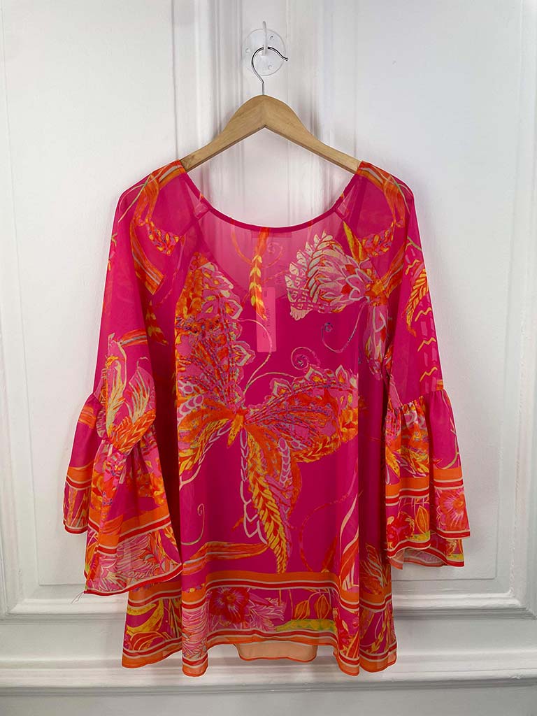 Malissa J Butterfly Print Kaftan Top - Hot Pink